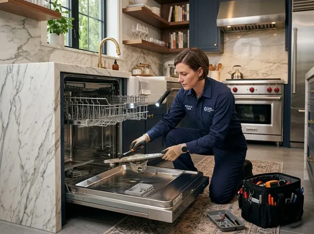 Appliance Repair Hero technician servicing a built-in dishwasher in a Abbottstown, PA kitchen