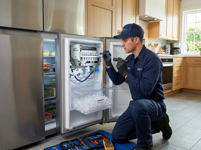 Appliance Repair Hero technician repairing a refrigerator ice maker in Abbottstown, PA