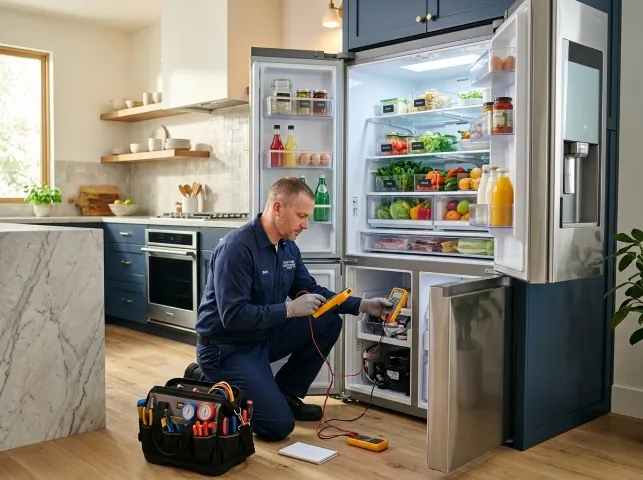Appliance Repair Hero refrigerator technician testing a fridge on a Abbottstown, PA service call